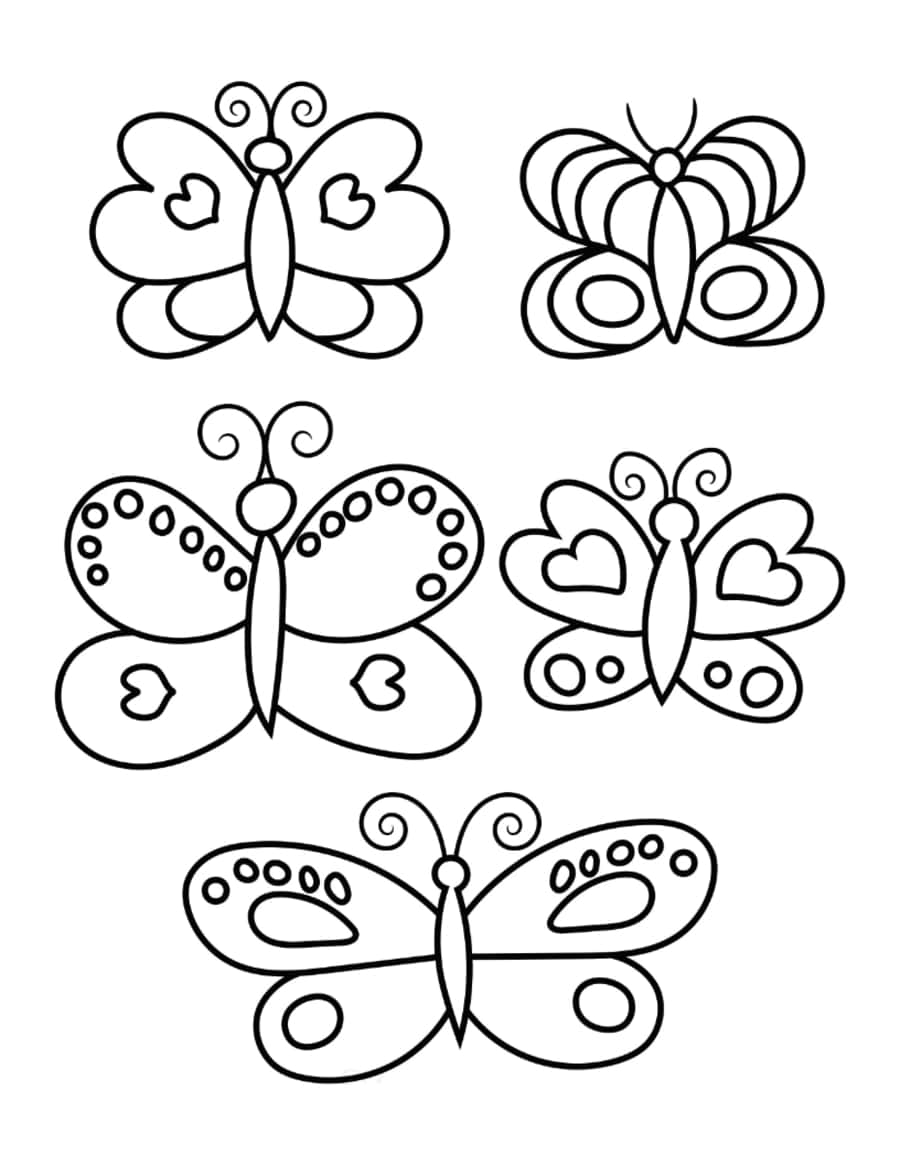 Butterfly Set Of 5 For Kids Coloring Pages Pdf Free Vectors